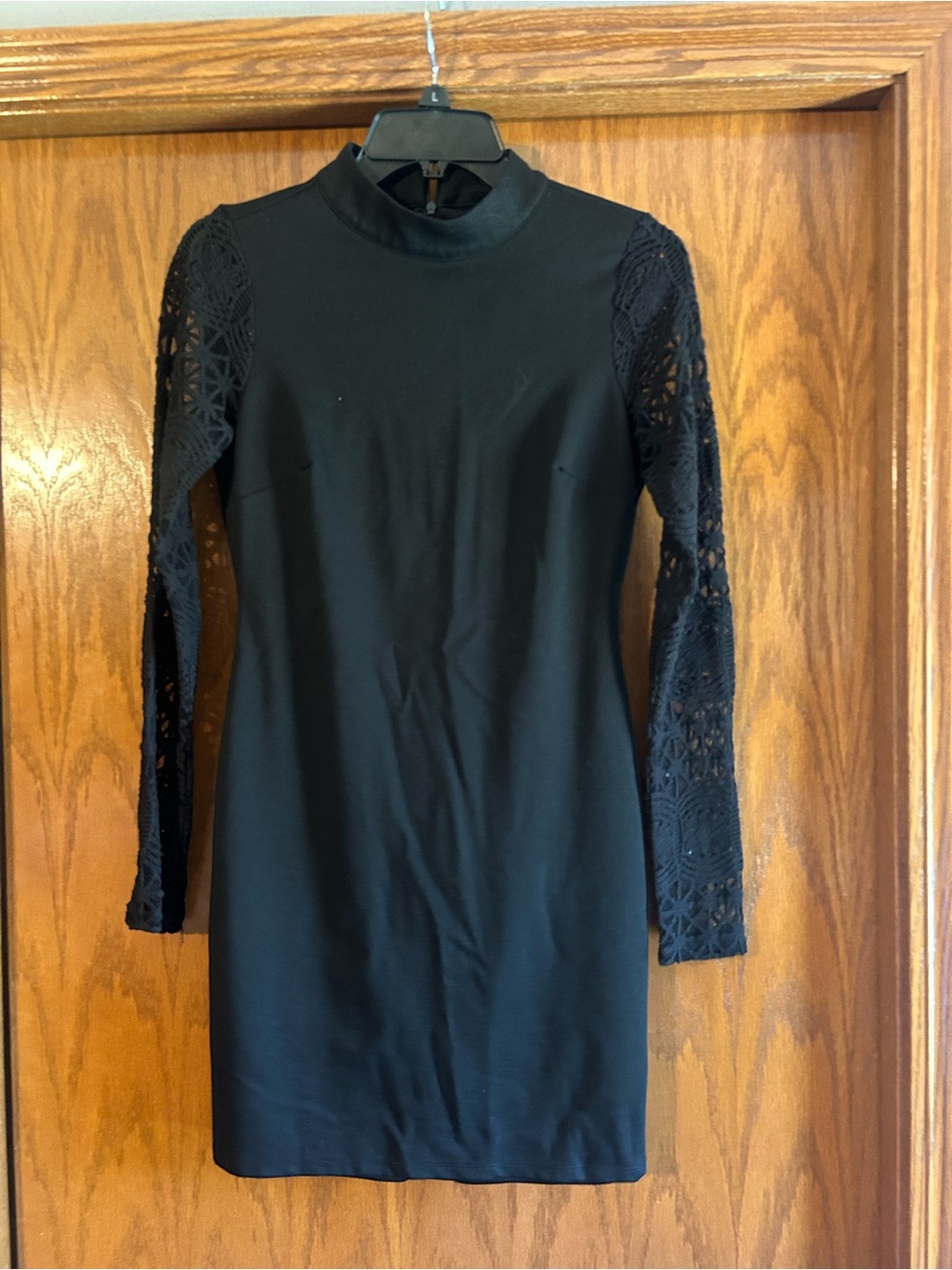 Lulu's Black Mock-Neck Lace Sleeve Long Sleeve Dress